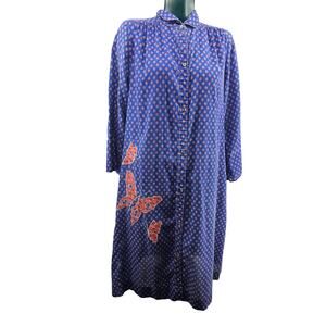 Vintage 70s Blue Floral Nightgown Blue Ditzy Floral Prairie Cottagecore XL 3498